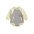 Newborn Infant Baby Sweatshirt Romper Waffle Long Sleeve Round Neck Contrast Color Onesis Bodysuit Fall Clothes