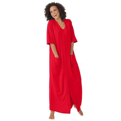 Plus Size Women's Long French Terry Zip-Front Robe by Dreams & Co. in Classic Red (Size 1X)