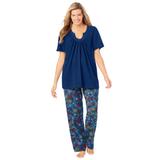Plus Size Women's Embroidered Short-Sleeve Sleep Top by Catherines in Evening Blue (Size M)