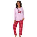 Plus Size Women's Long Sleeve Knit PJ Set by Dreams & Co. in Classic Red Winter Snow (Size 14/16) Pajamas