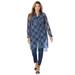 Plus Size Women's Sheer Georgette Mega Tunic by Jessica London in Navy Dot Plaid (Size 24 W) Long Sheer Button Down Shirt