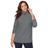 Plus Size Women's Long Sleeve Mockneck Tee by Jessica London in Black Stripe (Size 30/32) Mock Turtleneck T-Shirt