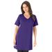 Plus Size Women's Short-Sleeve V-Neck Ultimate Tunic by Roaman's in Midnight Violet (Size 1X) Long T-Shirt Tee