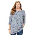 Plus Size Women's Perfect Printed Elbow-Sleeve Boatneck Tee by Woman Within in Heather Grey Pretty Floral (Size 38/40) Shirt