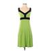 Slinky Brand Casual Dress - A-Line: Green Color Block Dresses - Women's Size X-Small