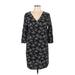 Old Navy Casual Dress - Shift V Neck 3/4 sleeves: Black Floral Dresses - Women's Size Large