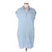 Thread and Supply Casual Dress - Shift Collared Short sleeves: Blue Solid Dresses - Women's Size Medium
