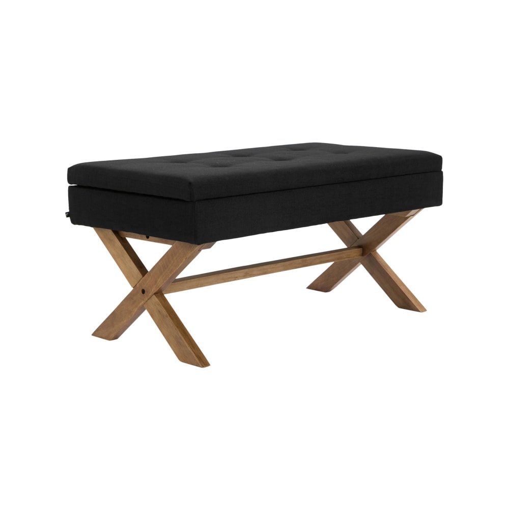 Banquette avec pieds en bois assise en tissu Noir