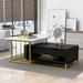 Marble Nesting Golden Coffee Table Set of 2 Metal Frame with Drawers