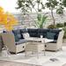 4-Piece Outdoor Patio Furniture Set, PE Wicker Rattan Sofa Set, Including Reclinable Chaise Lounge and Tempered Glass Table