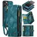 iPhone 11 Pro Max Leather Detachable Wallet Zipper Case with 8 Card Slots Holder Magnetic case for iPhone 11 Pro Max Flip Wallet Handle Wrist Strap Shockproof Pocket Handbag for Man Woman Green