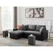 Gray Linen Sectional Sofa Set 92.5" Reversible Sleeper Couch Set with Storage Chaise Sofa and 2 Stools for Living Room Couch