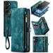 Samsung S23 Plus Leather Detachable Wallet Zipper Case with 8 Card Slots Holder Magnetic case for Galaxy S23 Plus Flip Wallet Handle Wrist Strap Shockproof Pocket Handbag for Man Woman Green