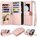 Samsung Galaxy Z Flip 5 Case Galaxy Z Flip 5 Wallet Case Cover PU Leather Cards Slots Holder [Kickstand] Flip Cover Magnetic Detachable Hard Case & Strap for Samsung Galaxy Z Flip 5 5G - Rose Gold