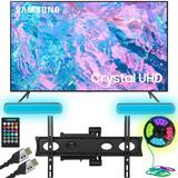 Samsung UN65CU7000 65 inch Crystal UHD 4K Smart TV (2023) Bundle with Monster TV Full Motion Wall Mount for 32 -70 with 6 Piece Sound Reactive Lighting Kit