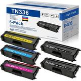 Compatible TN336BK TN336C TN336M TN336Y Toner Cartridge Replacement for Brother TN336 TN-336 HL-L8350CDW HL-L8250CDN HL-L8350CDWT MFC-L8850CDW MFC-L8600CDW Printer(5-Pack 2BK+1C+1M+1Y)