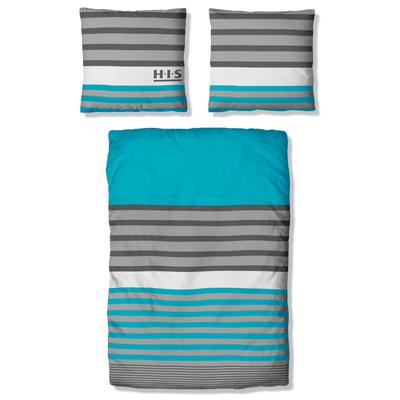 Bettwäsche H.I.S "Majoran", blau (türkis), B/L: 135cm x 200cm, , Polycotton recycelt, B/L: 80cm x 80cm, Polycotton recycelt, Obermaterial: 52% Polyester, 48% Baumwolle, Bettwäsche, gestreifte Bettwäsche in verschiedenen Qualitäten Image