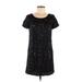 French Connection Cocktail Dress - Shift Scoop Neck Short sleeves: Black Print Dresses - Women's Size 6