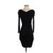 Leifsdottir Cocktail Dress - Bodycon V-Neck 3/4 sleeves: Black Solid Dresses - Women's Size Small