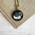 Embroidered Flower Necklace, Dainty Blue Small Cameo Necklace