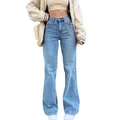 Pantalon en denim taille haute à jambe large pour femme jean évasé baggy streetwear droit