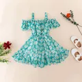 Kids Baby Girls Fashion Off Shoulder Floral Print Dress Stylish Dress For Children Girls 18 Months-6