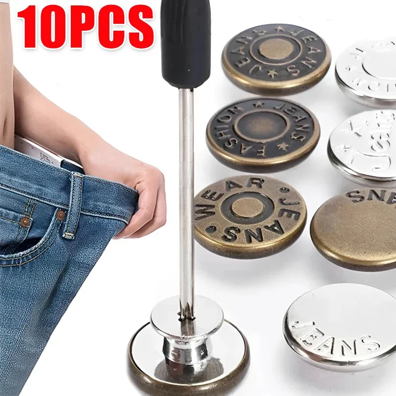 10 Stück Jeans-Knöpfe, Ersatz, 17 mm, kein Nähen, Metallknöpfe, Reparatur-Set, nagellos, abnehmbare Jean-Knöpfe, Nähzubehör Image