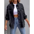 Veste en jean délavée vintage pour femme ourlet effiloché détails distMurcia manteau en jean