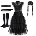 Costume Addams du mercredi noir pour filles robes de princesse pour enfants tenues de carnaval