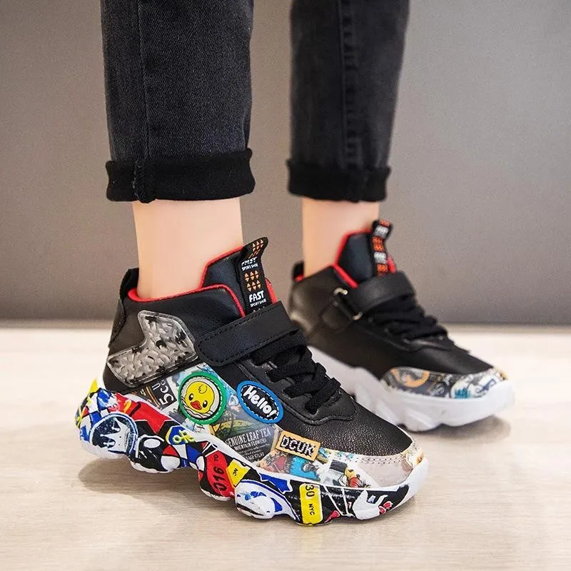 Größe 26-36 Kinder Sport Turnschuhe für Mädchen Kind Cartoon Graffiti Muster Casual Schuhe Jungen Basketball Schuh chaussures de sport Image