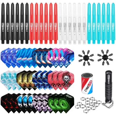 CyeeLife Dart Zubehör Kit,24 PVC Wellen + 36 Flüge + 50 Metall O Ringe + Remover-Tool + 16 Image