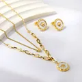 Edelstahl Schmuck Set Gold Farbe weiße Muscheln mit Insekten Set von Halsketten und Ohrringen für