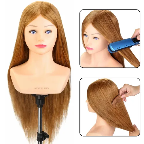 Mannequin Kopf mit Schulter 24'' 100% Echt Haar Frisuren Dummy Puppe Friseur Flechten Praxis Haar