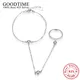 Classic 100% 925 Sterling Silver Link Chain Bracelet For Women Round CZ Stones Finger Ring Circle