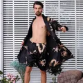 Large Size 4XL 5XL Men Satin Robe Set Dragon Print 2PCS Sleepwear Silky Nighty&Robe Set Male Casual