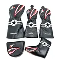 Golf PU Leather Wood Head Cover Golf Driver Fairway Wood Hybrid Head covers Shark Cartoon Pattern