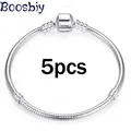 Boosbiy 5pc Vintage Silver Plated Charm Bracelets European Style Snake Chain Fit Brand Bracelets For