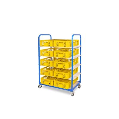 BRB Etagenwagen mit 5 Ebenen, BxTxH 1050x500x1450 mm bestückt mit 10 Euroboxen BxTxH 600x400x150 mm, durchbrochen (gelb) Image