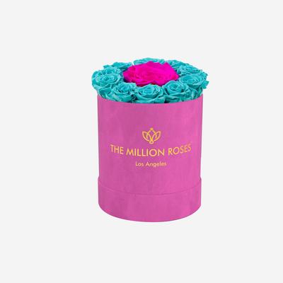 Basic Hot Pink Suede Box | Turquoise & Neon Pink Mini Roses
