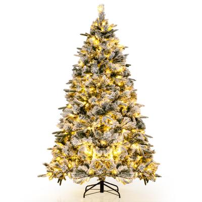 Costway Flocked Christmas Tree with 250 Warm White LED Lights and 752 Mixed Branch Tips-7 ft