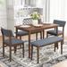 5-Piece Dining Table Set with 2 Benches and 2 Chairs Fabric Cushion for 6 All Rubberwood Kitchen Dining Table