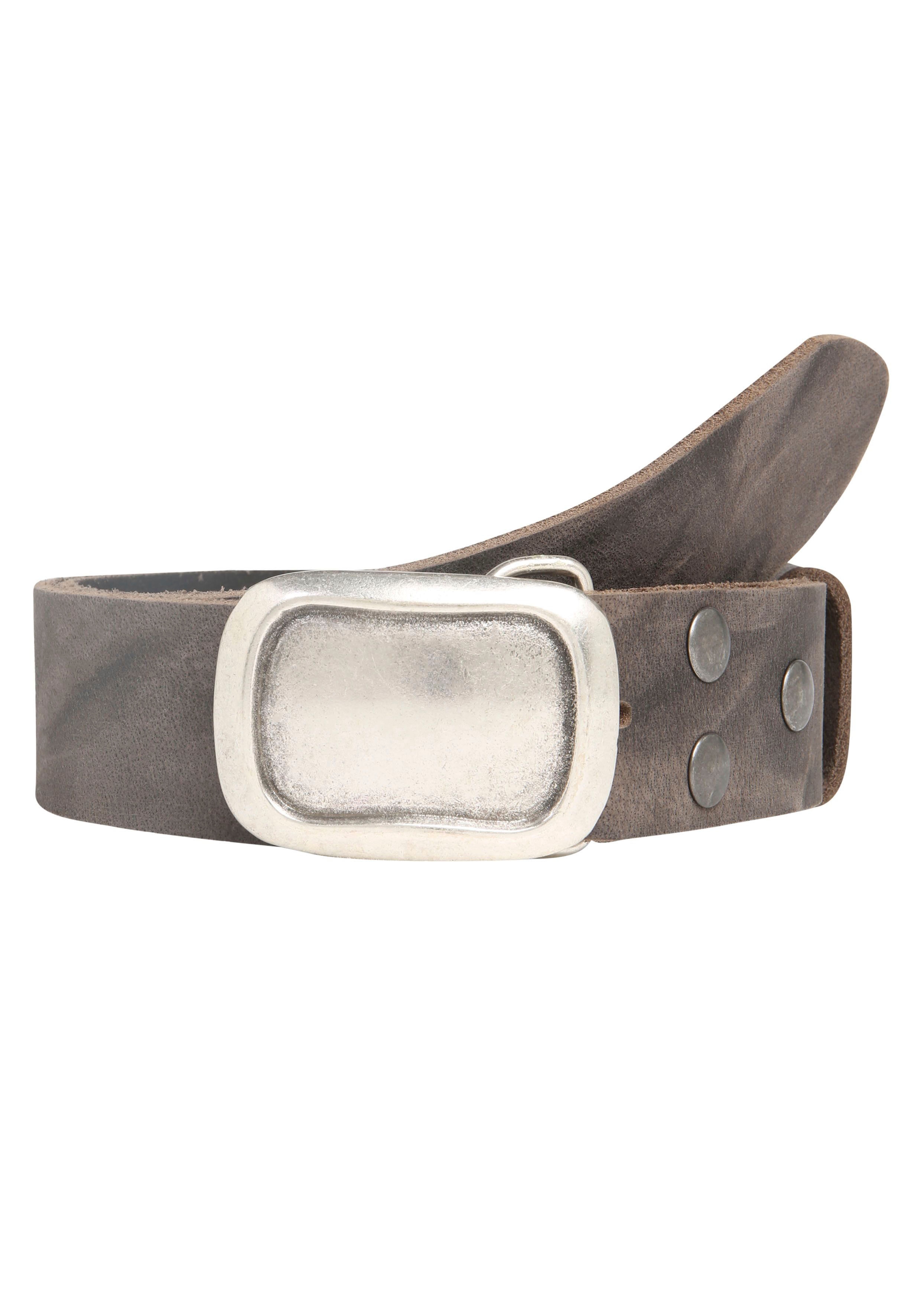 Ledergürtel RETTUNGSRING GÜRTEL, Damen, Gr. 105, grau, Rindsleder, unifarben, Gürtel Ledergürtel, rustikaler Look Image