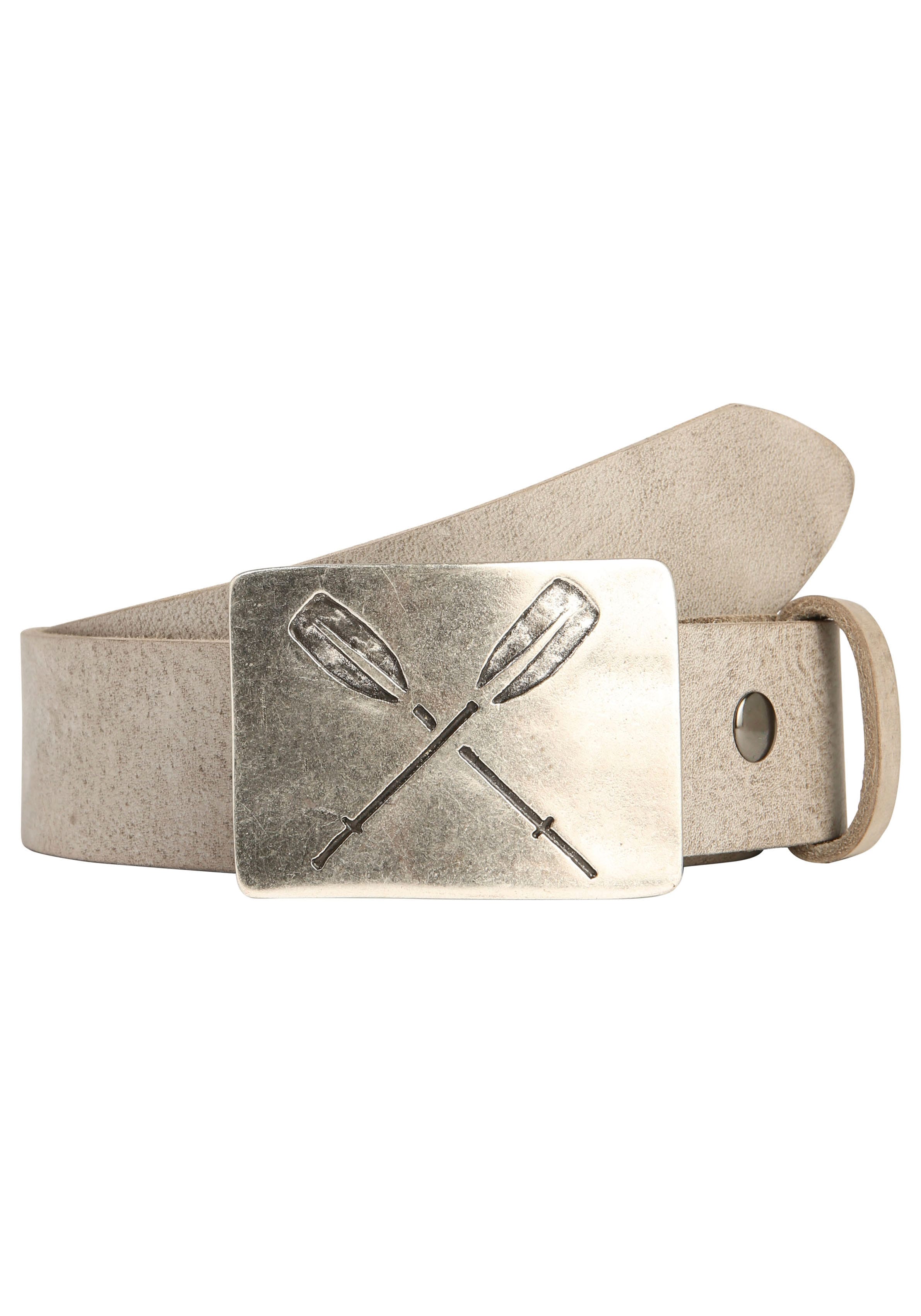 Ledergürtel RETTUNGSRING GÜRTEL, Damen, Gr. 105, grau (hellgrau), Leder, unifarben, Gürtel Ledergürtel, mit austauschbarer Schließe »Paddel Silber« Image