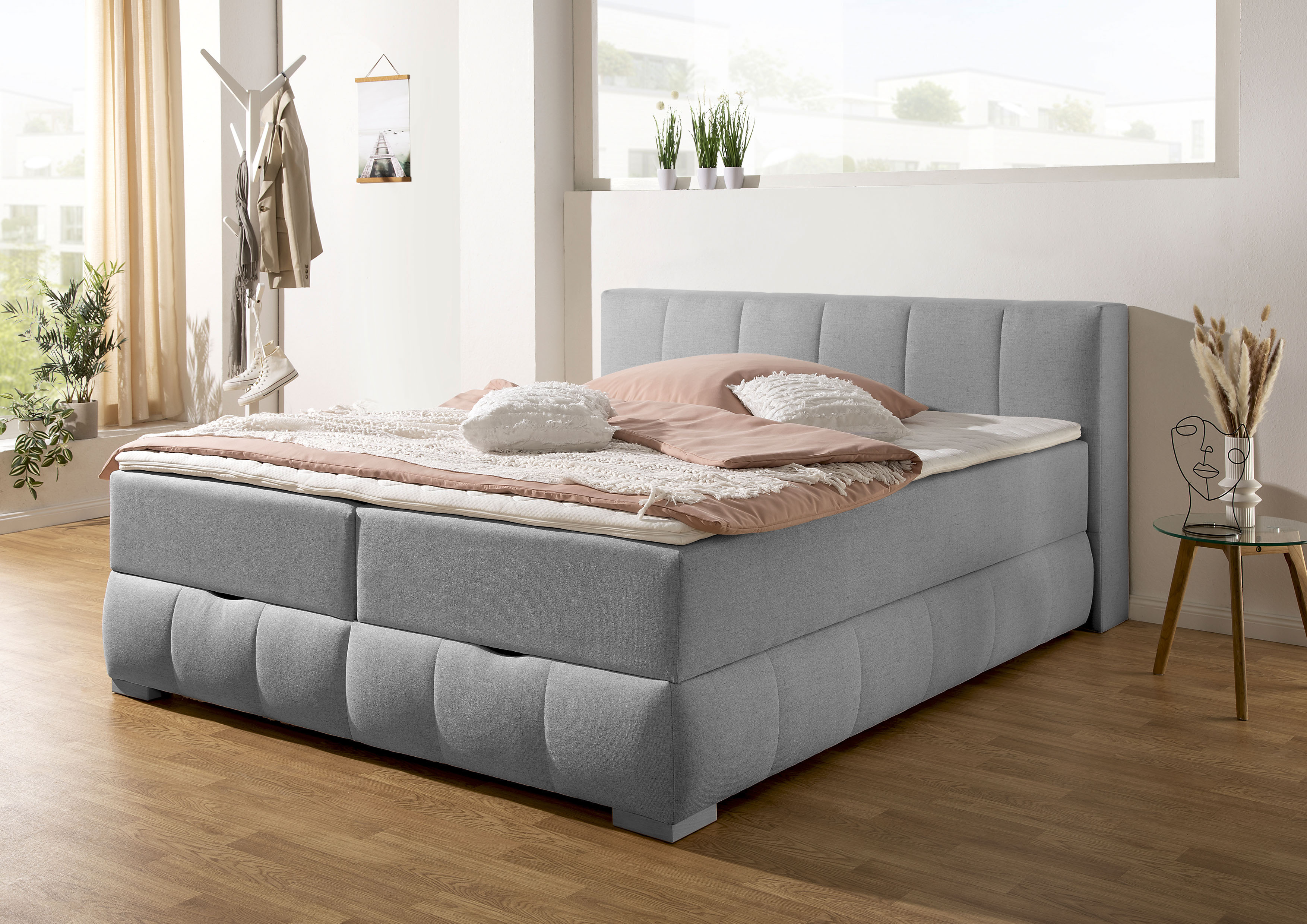 Boxbett HOME AFFAIRE "Chelles", grau, B:207cm L:225cm, Komplettbetten, inkl. Topper und Bettkasten Image