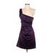 As U Wish Cocktail Dress - A-Line Plunge Sleeveless: Purple Print Dresses - Women's Size 5