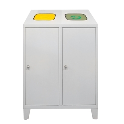 PROREGAL Recycling-Abfallsammler mit Abfallsackhalterung Duo | HxBxT 122x80x45cm | 2x 120 Liter | Lichtgrau Image