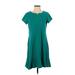 Lands' End Casual Dress - A-Line V Neck Short sleeves: Teal Print Dresses - Women's Size Small