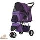 PJDDP 3 Wheels Pet Stroller with Storage Basket for Medium Small Dogs Cats, Jogger Cat Dog Cage, Travel Folding Carrier Stroller,Purple
