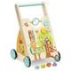 Navaris Wooden Baby Walker - Baby Push Along Walker for Stable Walking with Multiple Built-in Toys & Mini Horn - Robust and Easy Assembly