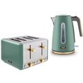 TOWER Cavaletto 1.7L 3KW Jug Kettle & 4 Slice 1800W Toaster in Jade with Brushed Champagne Gold Accents. Contemporary Matching Kettle & Toaster Set in Jade Green